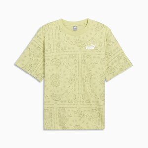 NWT PUMA ESS+ Paisley AOP Stylish Graphic Tee Crew neck T-Shirt Pistachio Green